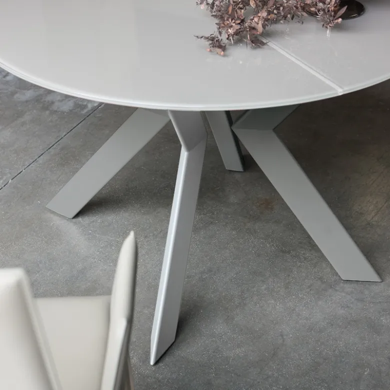 Zoe Table ronde design extensible en verre extralight blanc et métal